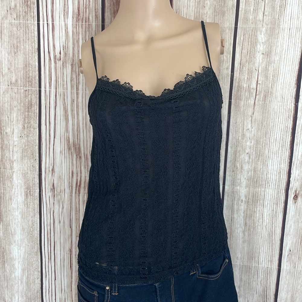 Panitti Black Lacy Cami with Lace front & smooth back Subtle V-neck Size  Medium